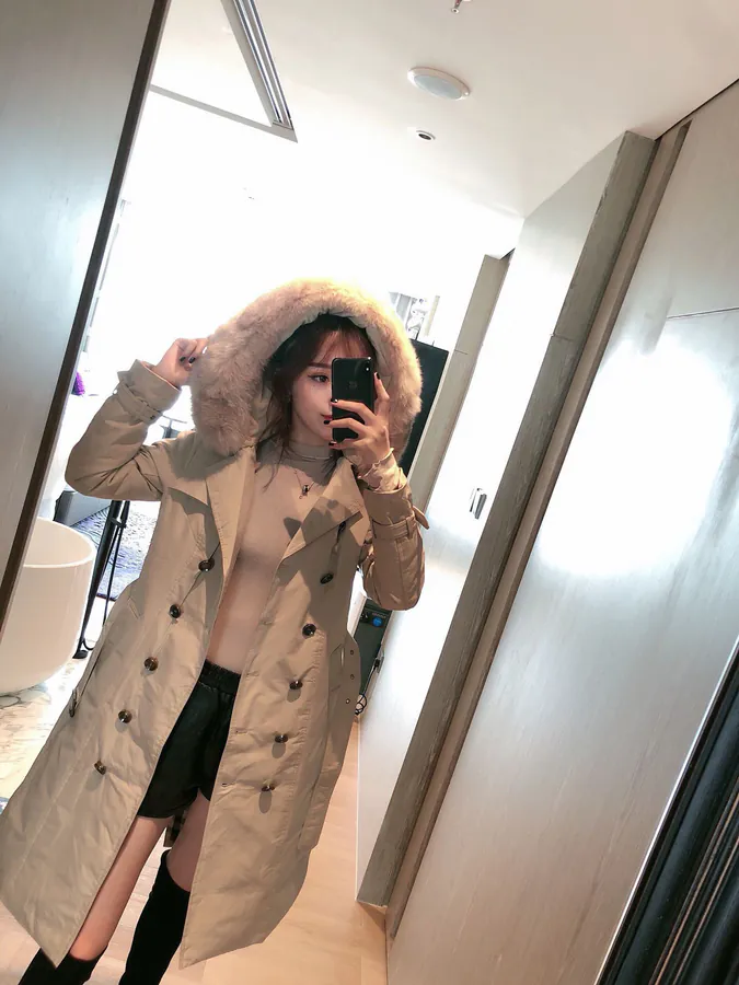 Burberry Women's Winter Coat with Oversized Fox Fur Trim