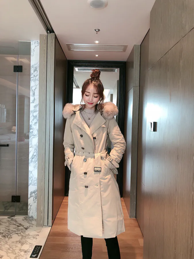 Burberry Women's Winter Coat with Oversized Fox Fur Trim