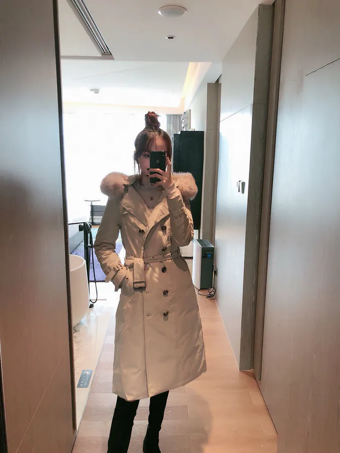 Burberry Women's Winter Coat with Oversized Fox Fur Trim