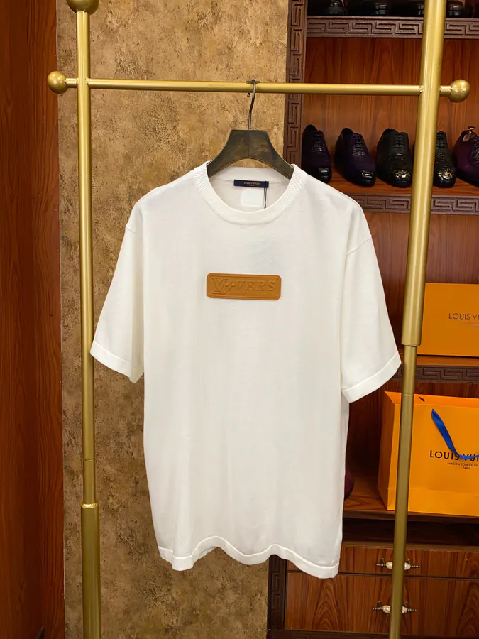 LV Vers Logo Embroidered Leather Patch Knit Short Sleeve