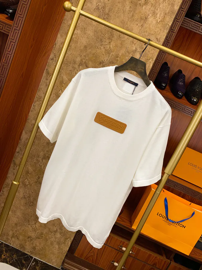 LV Vers Logo Embroidered Leather Patch Knit Short Sleeve