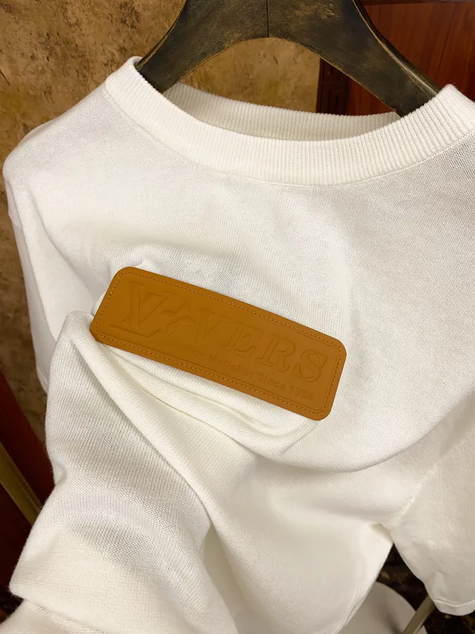 LV Vers Logo Embroidered Leather Patch Knit Short Sleeve