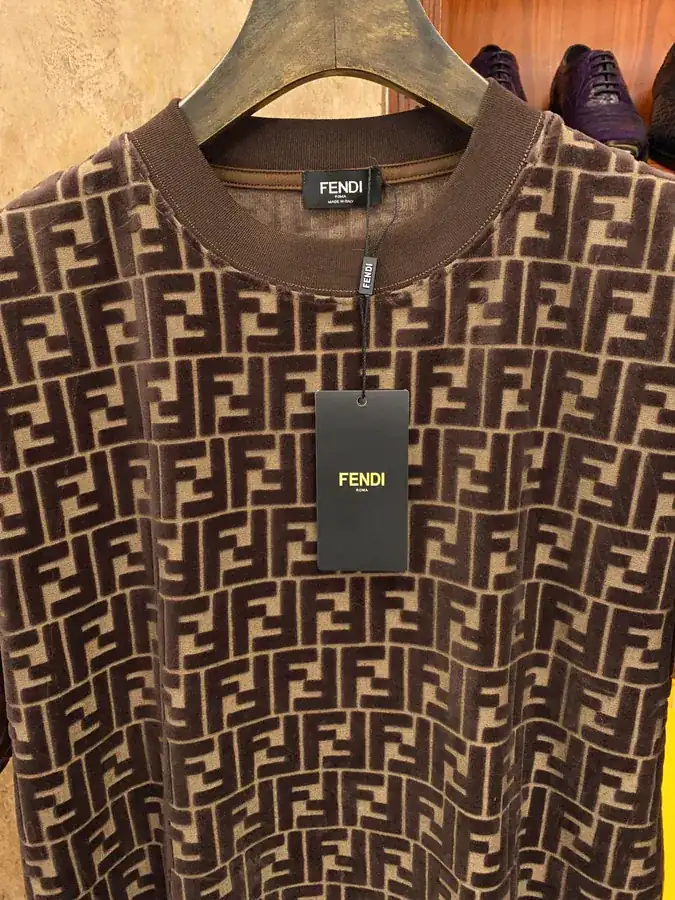 FEND Finery 2024 Spring Summer Velvet Print Casual T Shirt