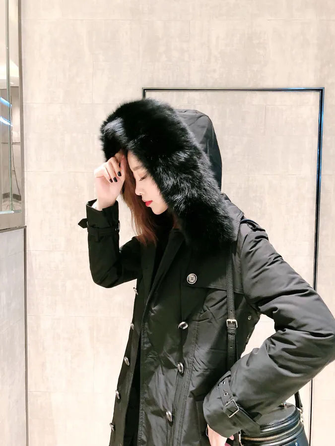 Burberry Women's Winter Down Jacket with Oversized Fox Fur Collar