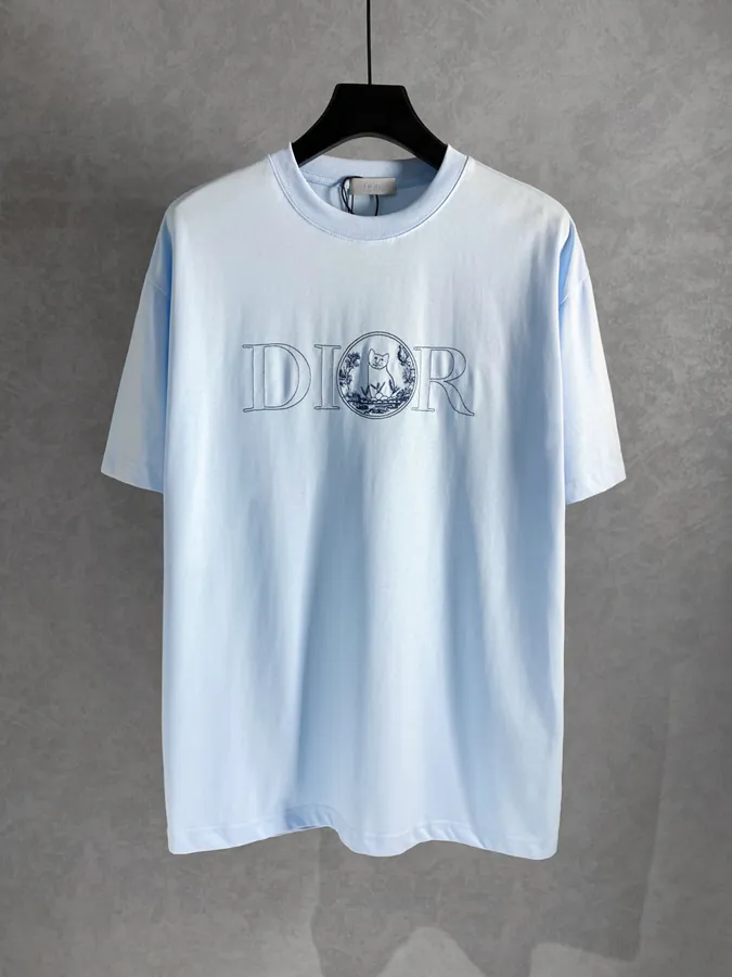 IOR New Collection Small Blue Cat Embroidery T Shirt