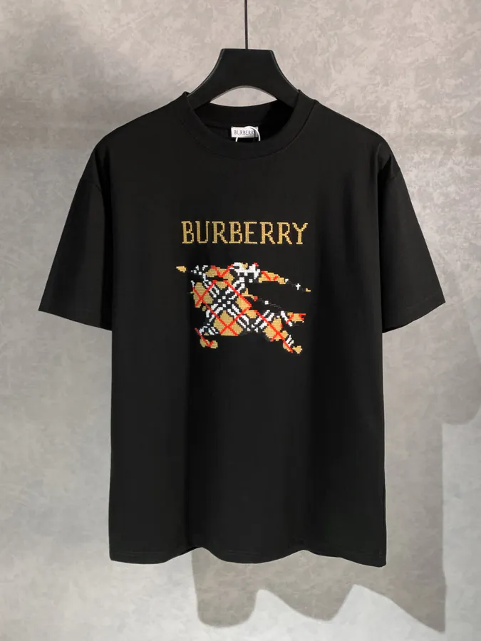 Burberry Barbour Embroidered Round Neck Short Sleeve T Shirt