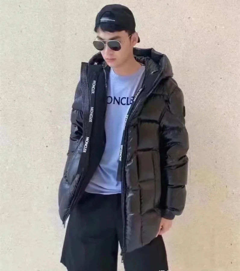MON Montage Men's and Women's Hooded Down Jacket with Letter Webbing Design