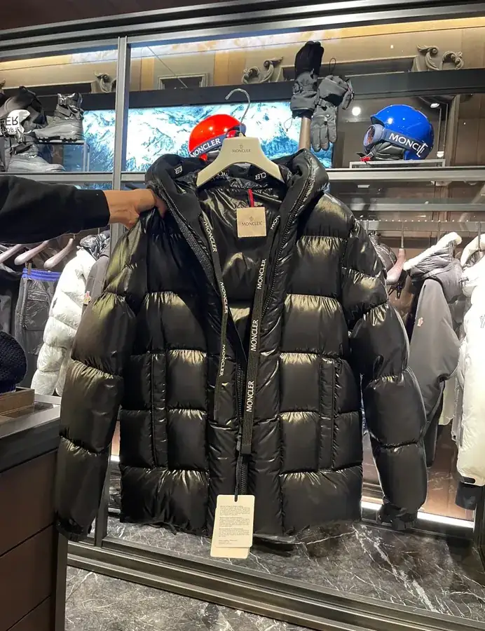MON Montage Men's and Women's Hooded Down Jacket with Letter Webbing Design