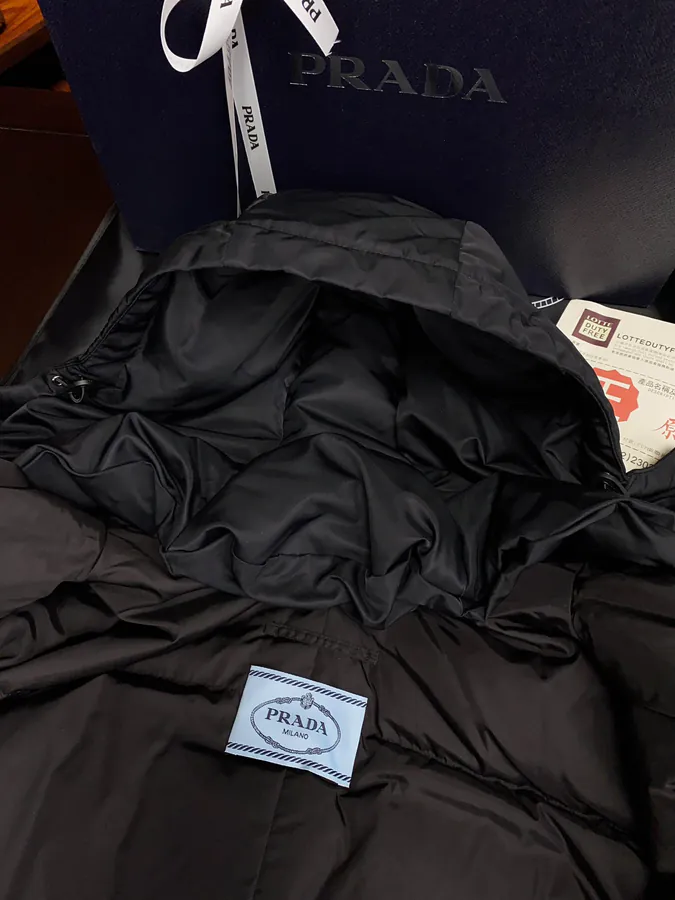PRAD@ Regenerative Nylon Down Coat with Grained Calfskin Trim