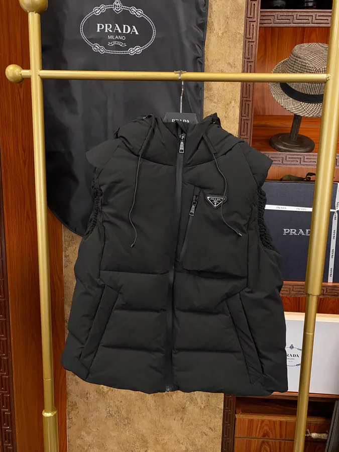 Premium Down Vest from PRAD@ 2023 Autumn Winter New Tri Logo Hooded Vest