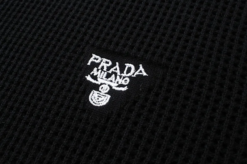 PRAD@ 25SS Spring Summer New Embroidered Fashion Cotton Blend Mesh镂空 Knit Shirt