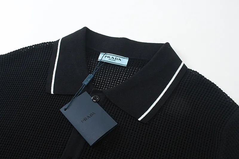 PRAD@ 25SS Spring Summer New Embroidered Fashion Cotton Blend Mesh镂空 Knit Shirt