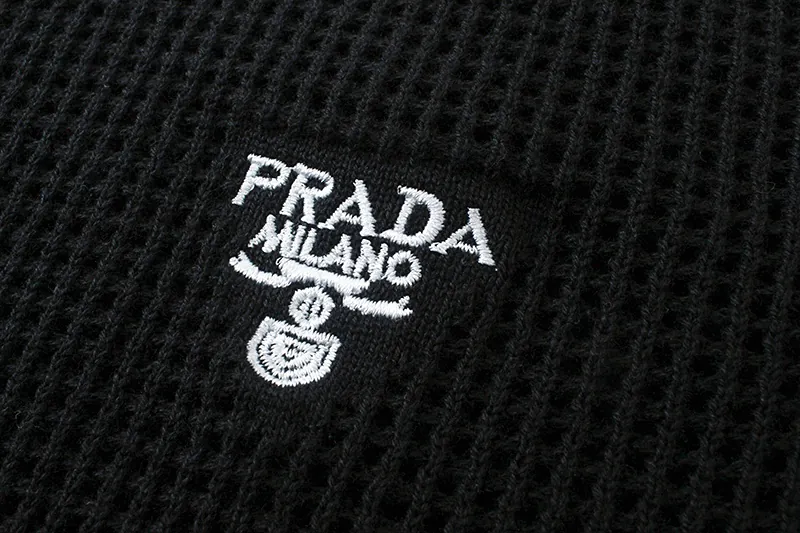 PRAD@ 25SS Spring Summer New Embroidered Fashion Cotton Blend Mesh镂空 Knit Shirt