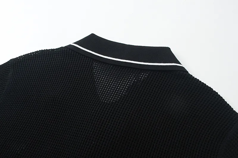 PRAD@ 25SS Spring Summer New Embroidered Fashion Cotton Blend Mesh镂空 Knit Shirt