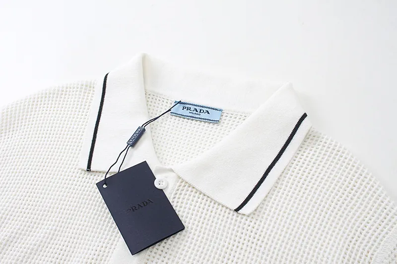 PRAD@ 25SS Spring Summer New Embroidered Fashion Cotton Blend Mesh Knit Short Sleeve