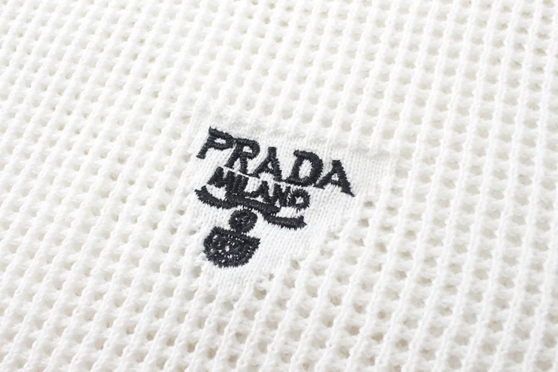 PRAD@ 25SS Spring Summer New Embroidered Fashion Cotton Blend Mesh Knit Short Sleeve