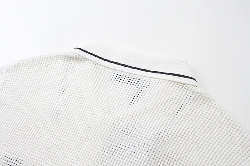 PRAD@ 25SS Spring Summer New Embroidered Fashion Cotton Blend Mesh Knit Short Sleeve