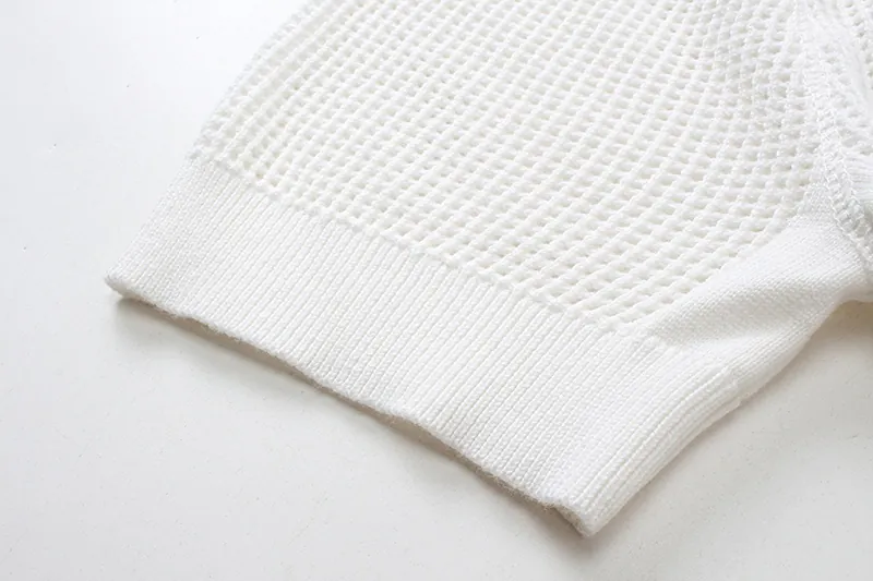 PRAD@ 25SS Spring Summer New Embroidered Fashion Cotton Blend Mesh Knit Short Sleeve