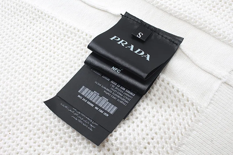 PRAD@ 25SS Spring Summer New Embroidered Fashion Cotton Blend Mesh Knit Short Sleeve