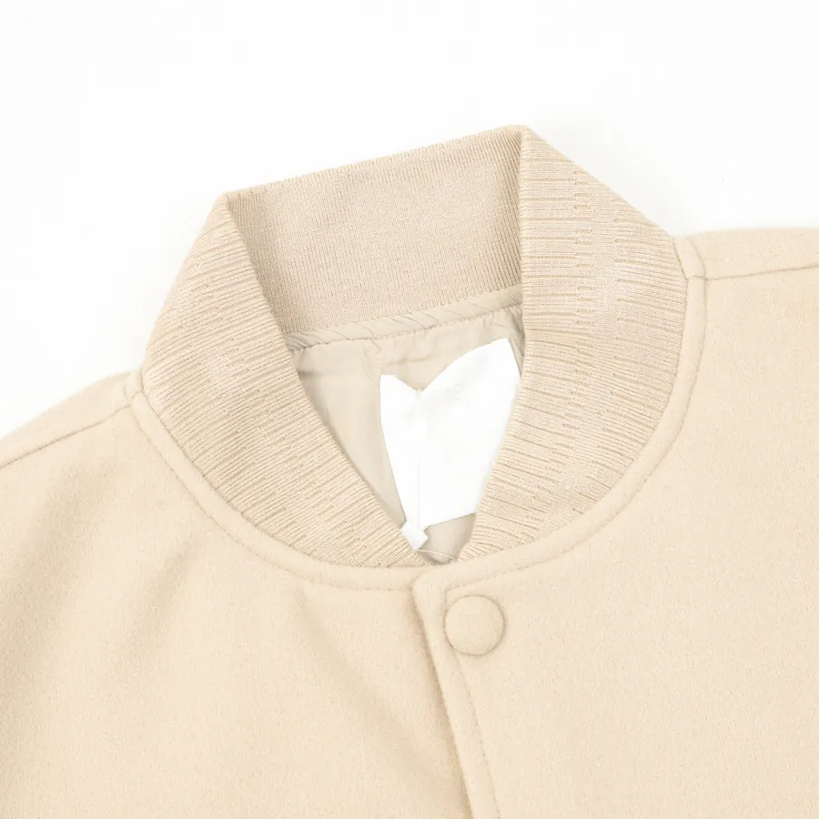 GVC New Color Embroidered Letter Calfskin Panel Wool Blend Baseball Jacket