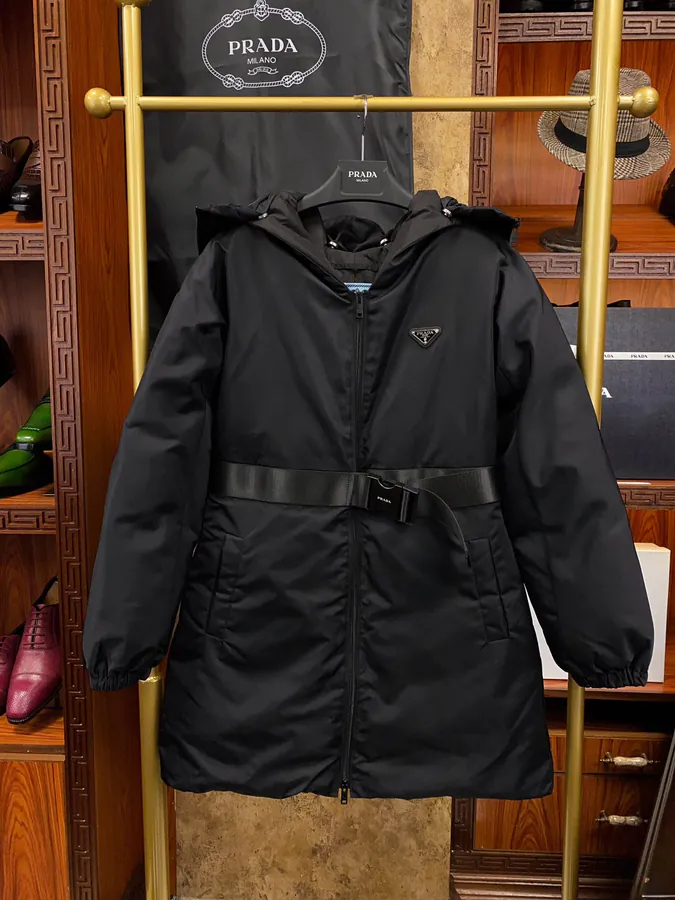 PRAD@ Regenerative Nylon Down Coat with Classic Triangular Logo