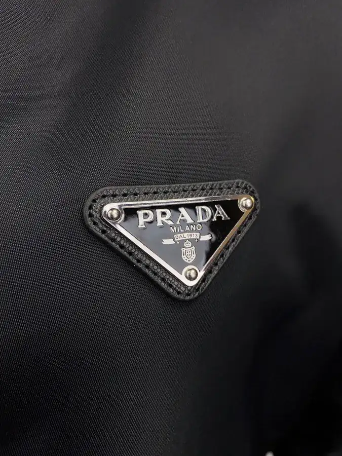 PRAD@ Regenerative Nylon Down Coat with Grained Calfskin Trim