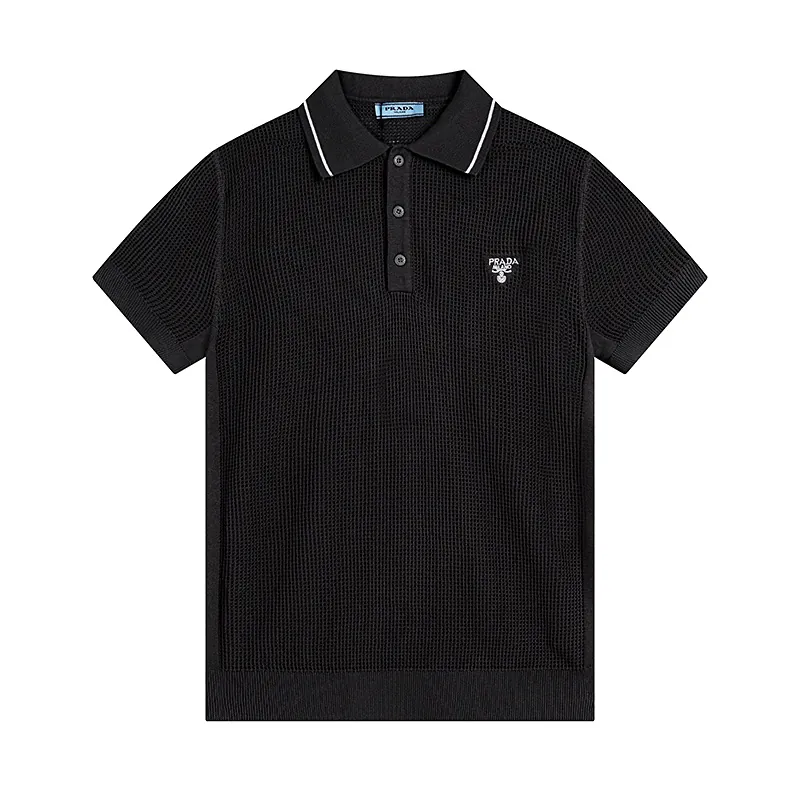PRAD 25SS Spring Summer New Embroidered Fashion Cotton Blend Mesh镂空 Knit Shirt