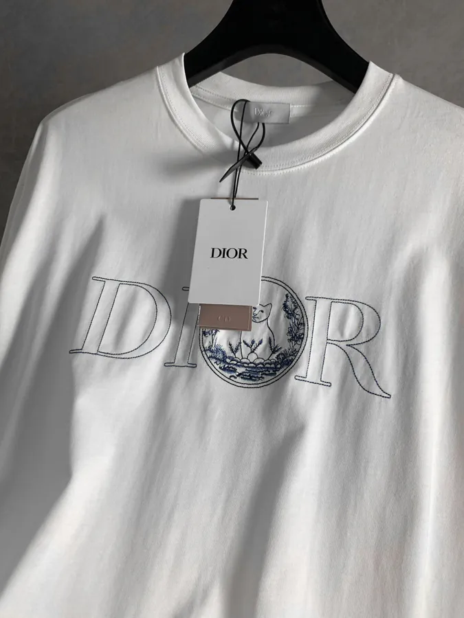 IOR New Collection Blue Cat Embroidery Short Sleeve T Shirt
