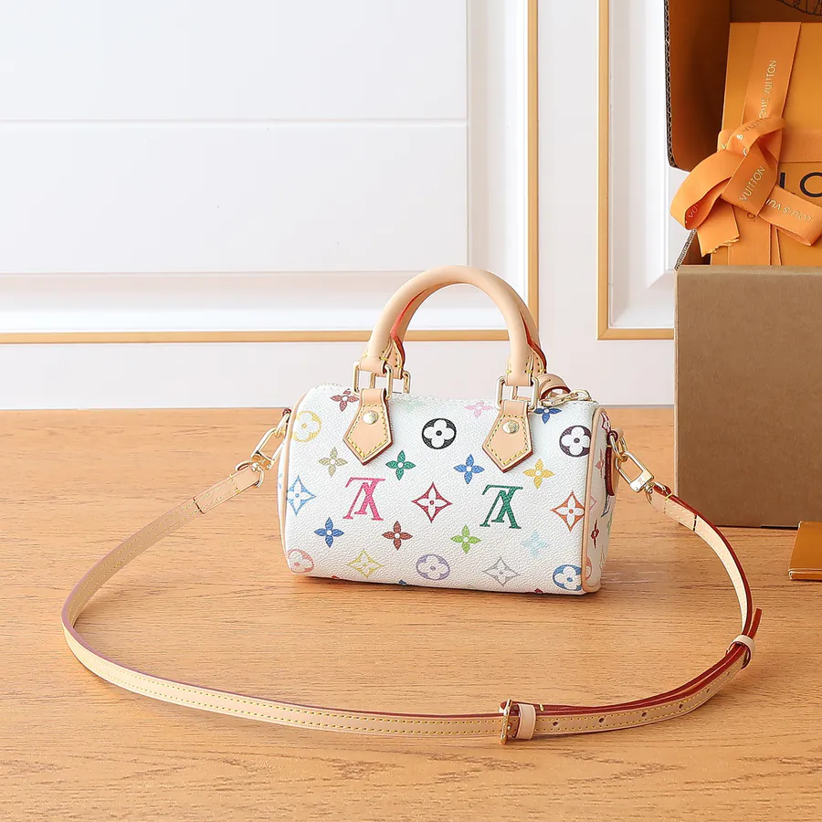 New Nano Speedy Handbag Monogram Canvas, White & Black (Tri Color Takashi Murakami)