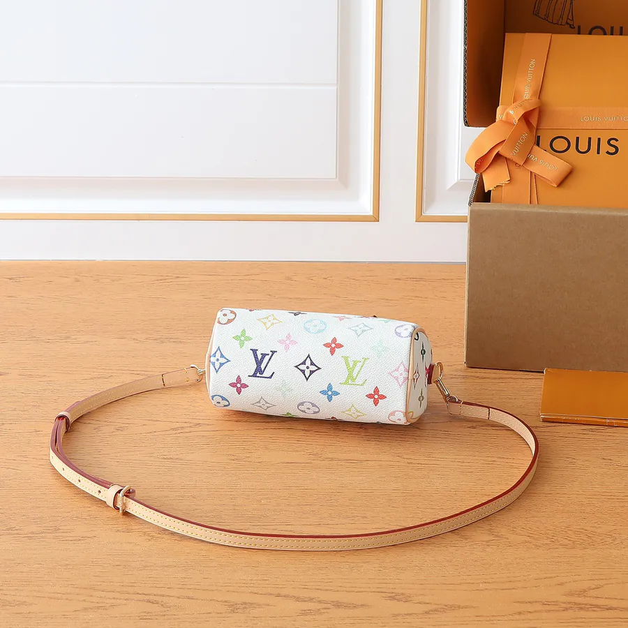 New Nano Speedy Handbag Monogram Canvas, White & Black (Tri Color Takashi Murakami)
