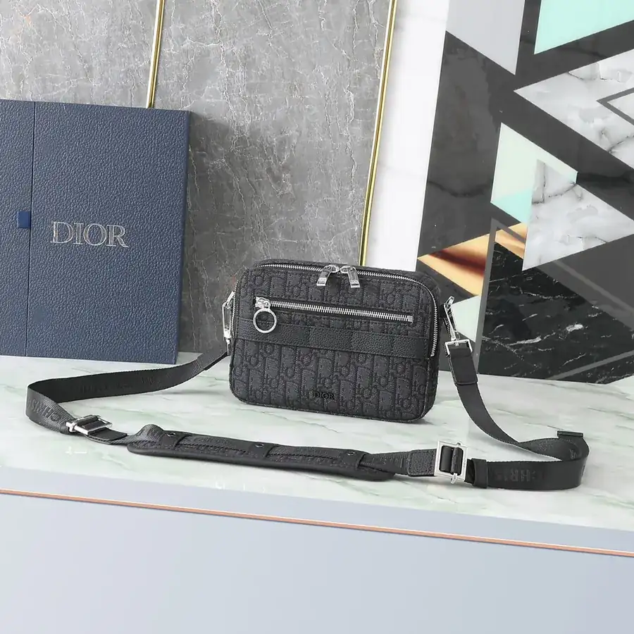 Safari Oblique Print Crossbody Bag with Grained Leather Strap