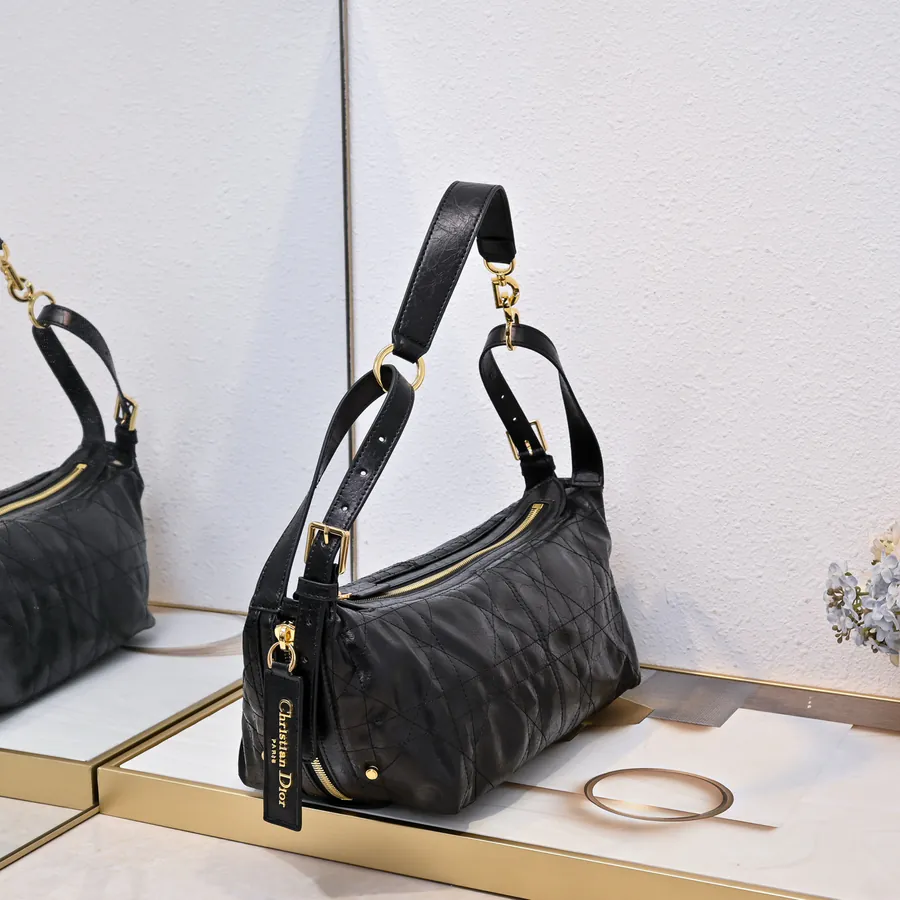 D Journey Bucket Bag Large, Black Calfskin, Cistian Paris Logo