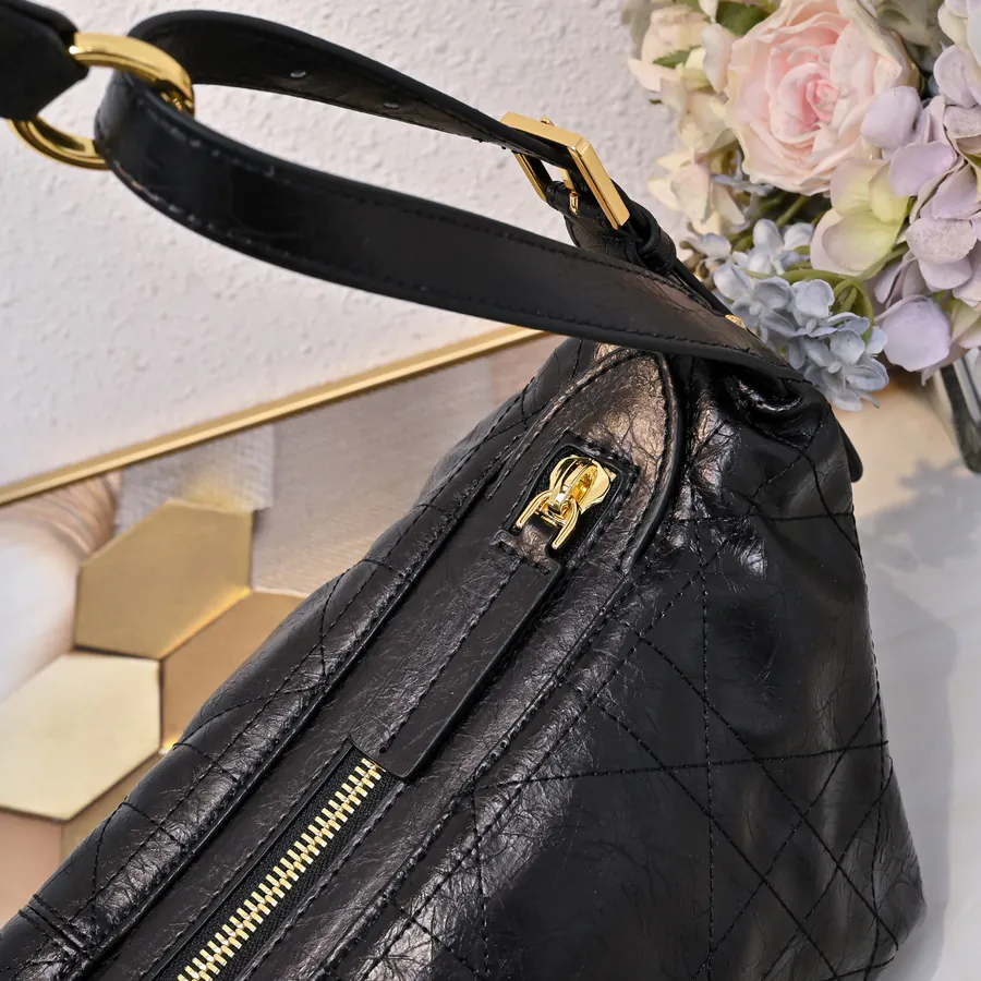 D Journey Bucket Bag Large, Black Calfskin, Cistian Paris Logo