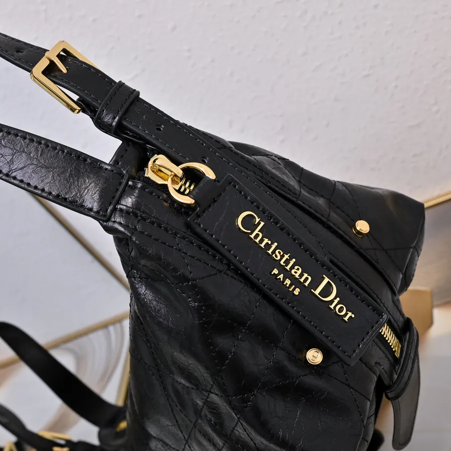 D Journey Bucket Bag Large, Black Calfskin, Cistian Paris Logo