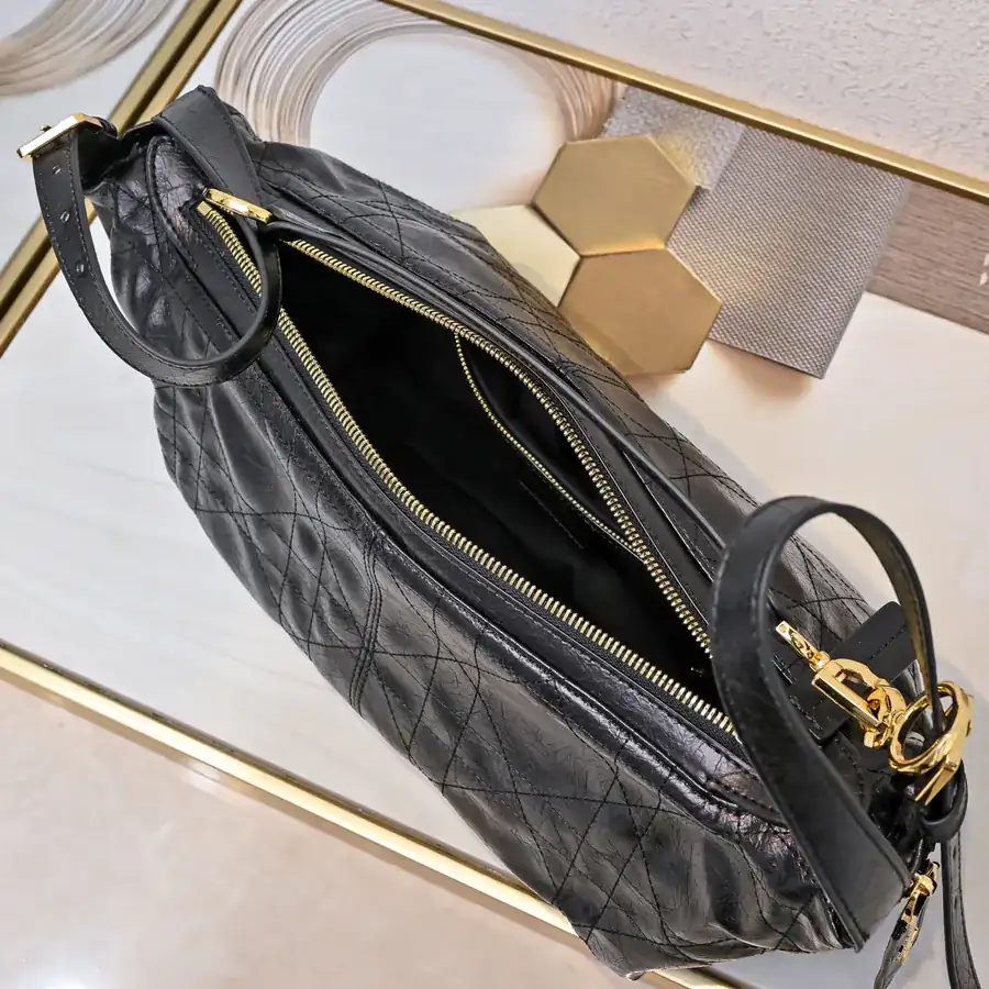 D Journey Bucket Bag Large, Black Calfskin, Cistian Paris Logo