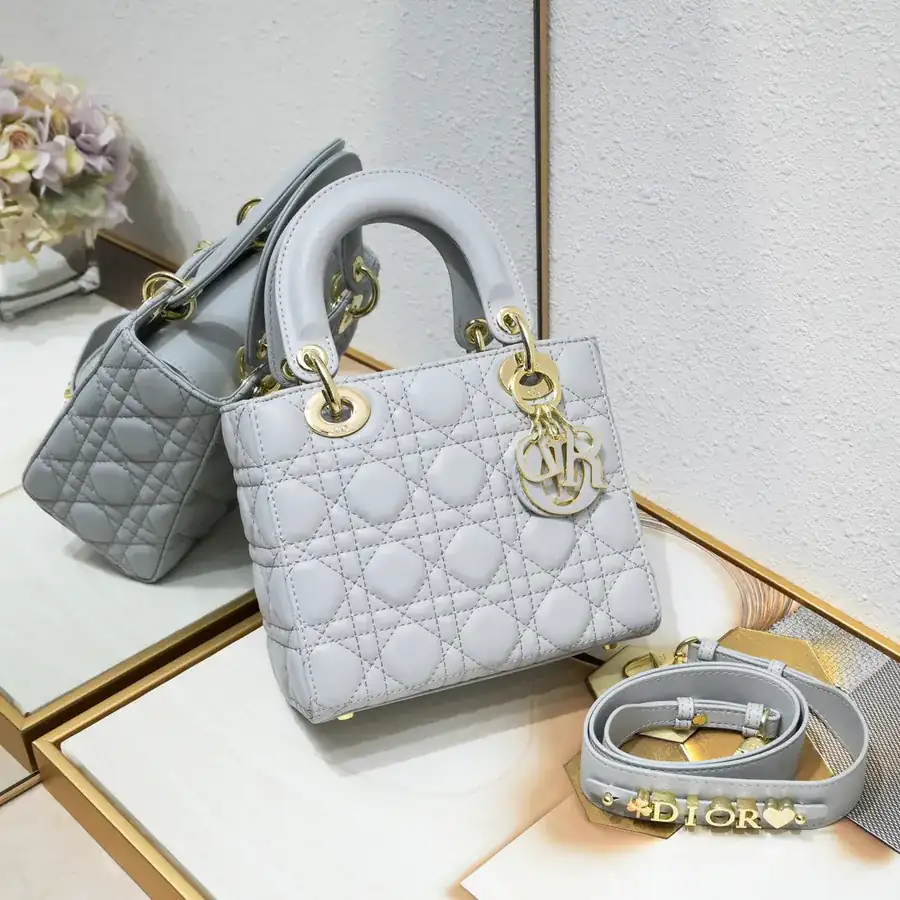 Lady Dio.r Four Compartment Calfskin Bag with Engraved Clasp