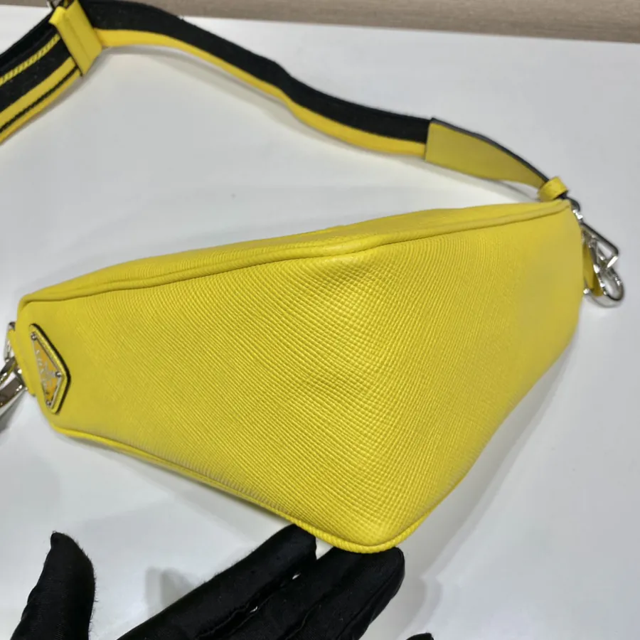 P Brand Saffiano Leather Triangular Bag with Embroidered Strap