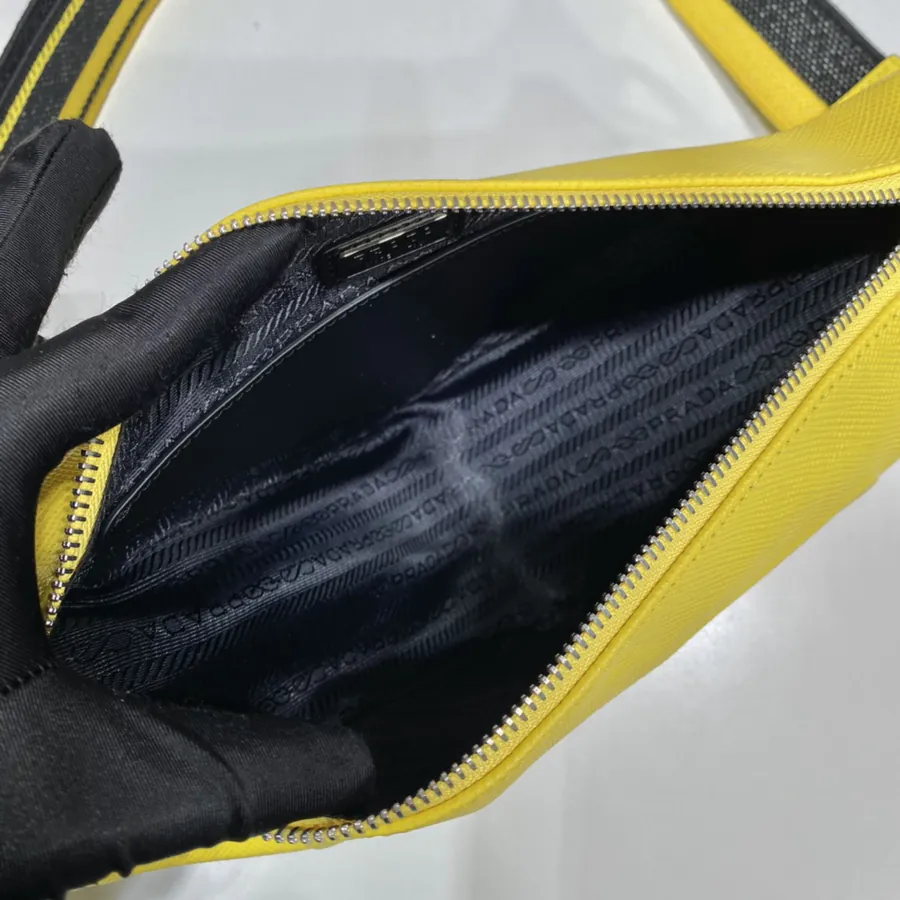P Brand Saffiano Leather Triangular Bag with Embroidered Strap