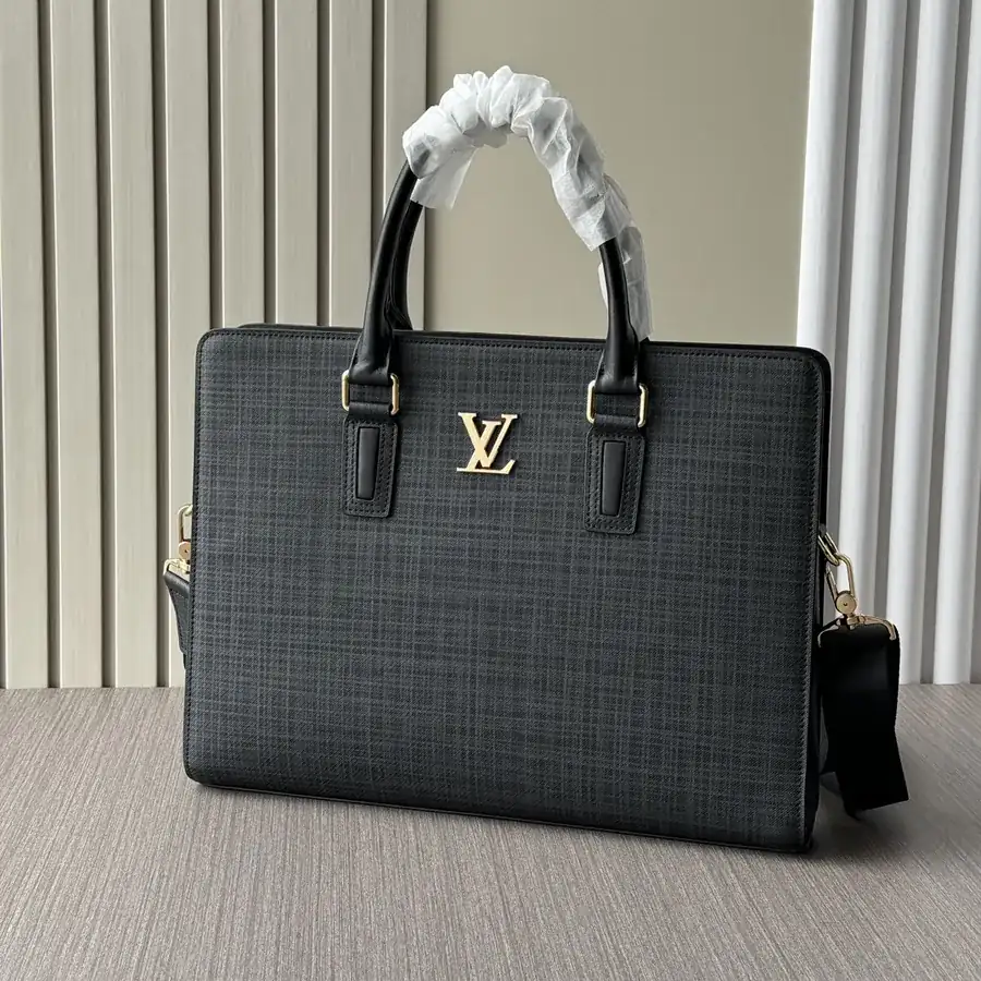 LV Double Zip Briefcase Premium Leather, Black, 2813 1