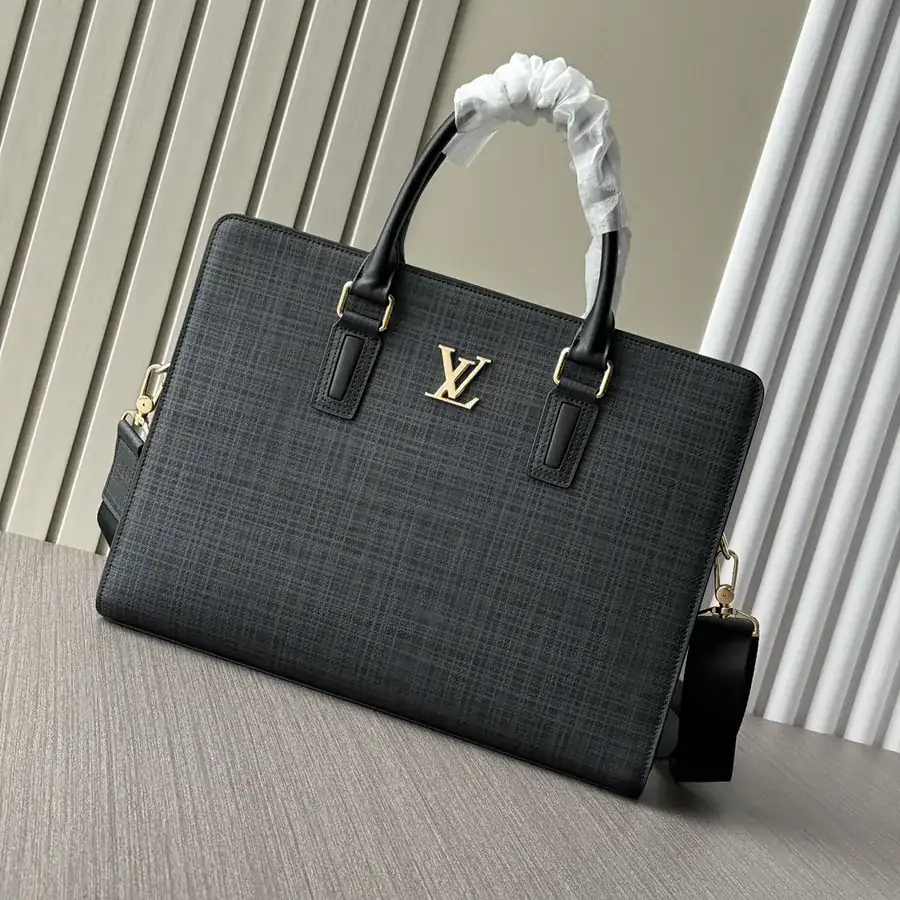 LV Double Zip Briefcase Premium Leather, Black, 2813 1