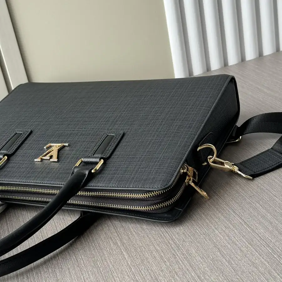 LV Double Zip Briefcase Premium Leather, Black, 2813 1