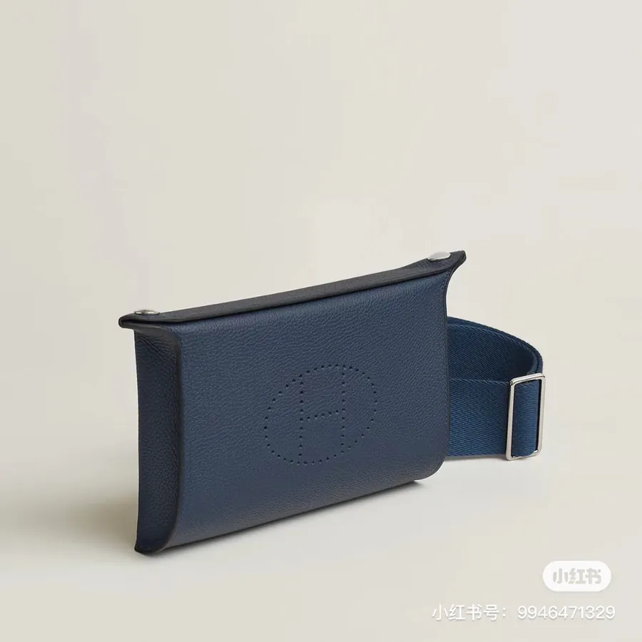 Boutique Hermes Unisex Bag with Full Metal Hardware in Navy Blue