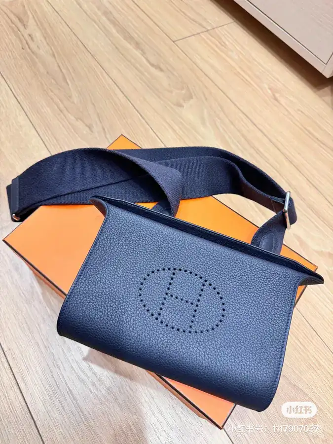 Boutique Hermes Unisex Bag with Full Metal Hardware in Navy Blue