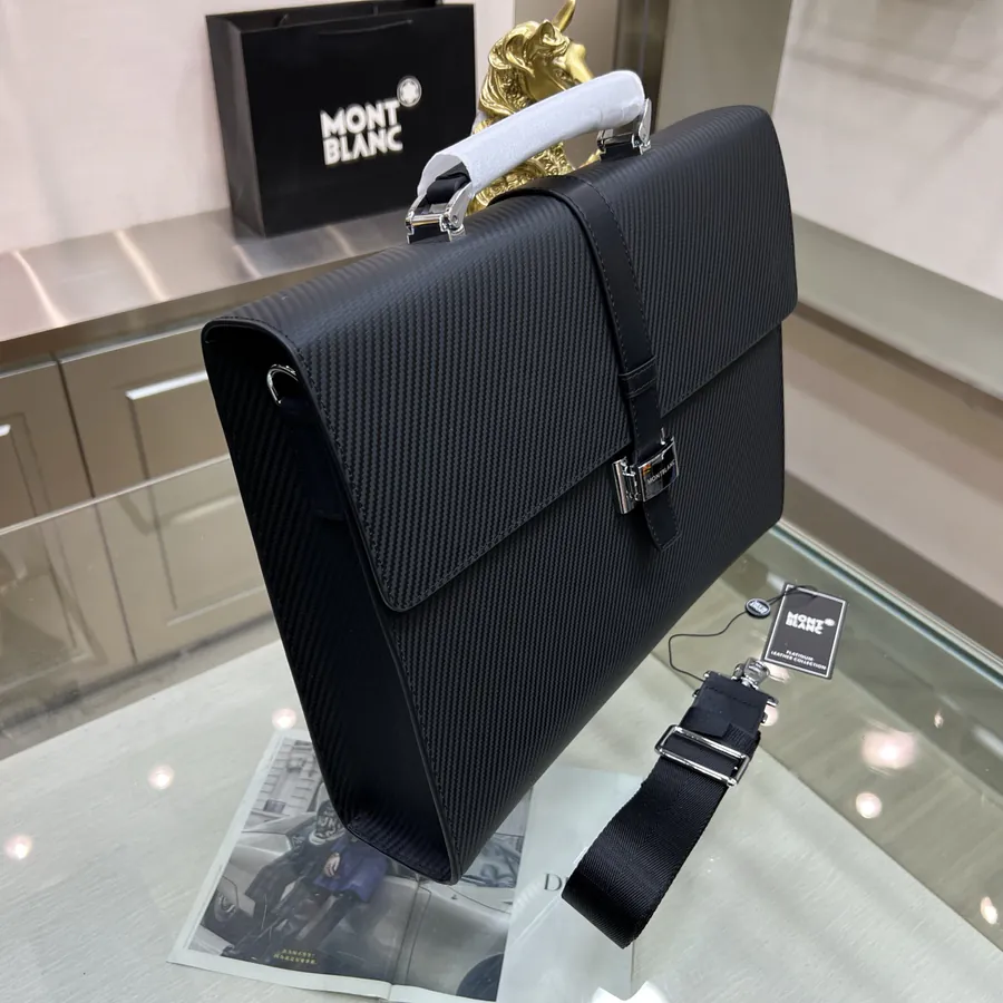 Montblanc Men's Briefcase Premium Leather, Top tier Hardware