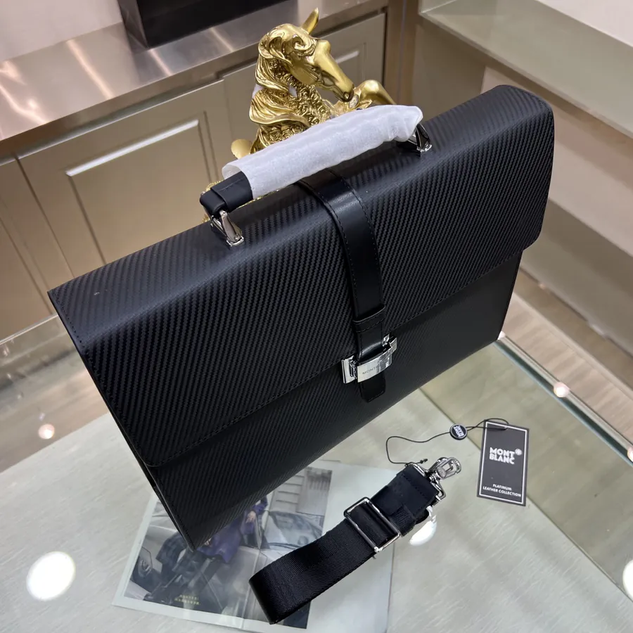 Montblanc Men's Briefcase Premium Leather, Top tier Hardware