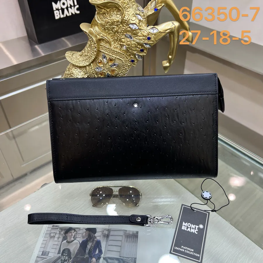 MONTBLANC Handbag Premium Full Grain Leather, Simple Logo, Elegant Casual Style