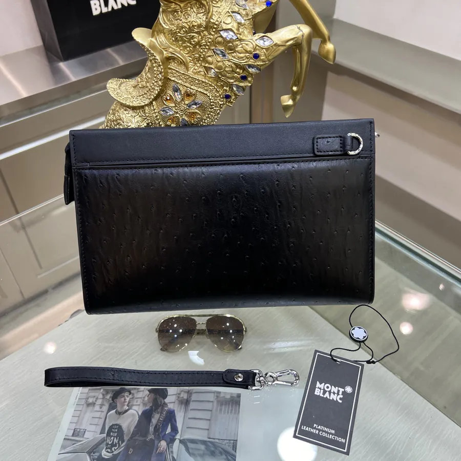 MONTBLANC Handbag Premium Full Grain Leather, Simple Logo, Elegant Casual Style