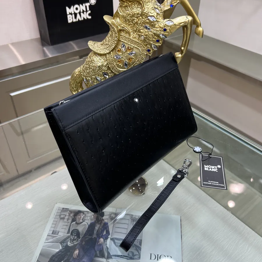 MONTBLANC Handbag Premium Full Grain Leather, Simple Logo, Elegant Casual Style