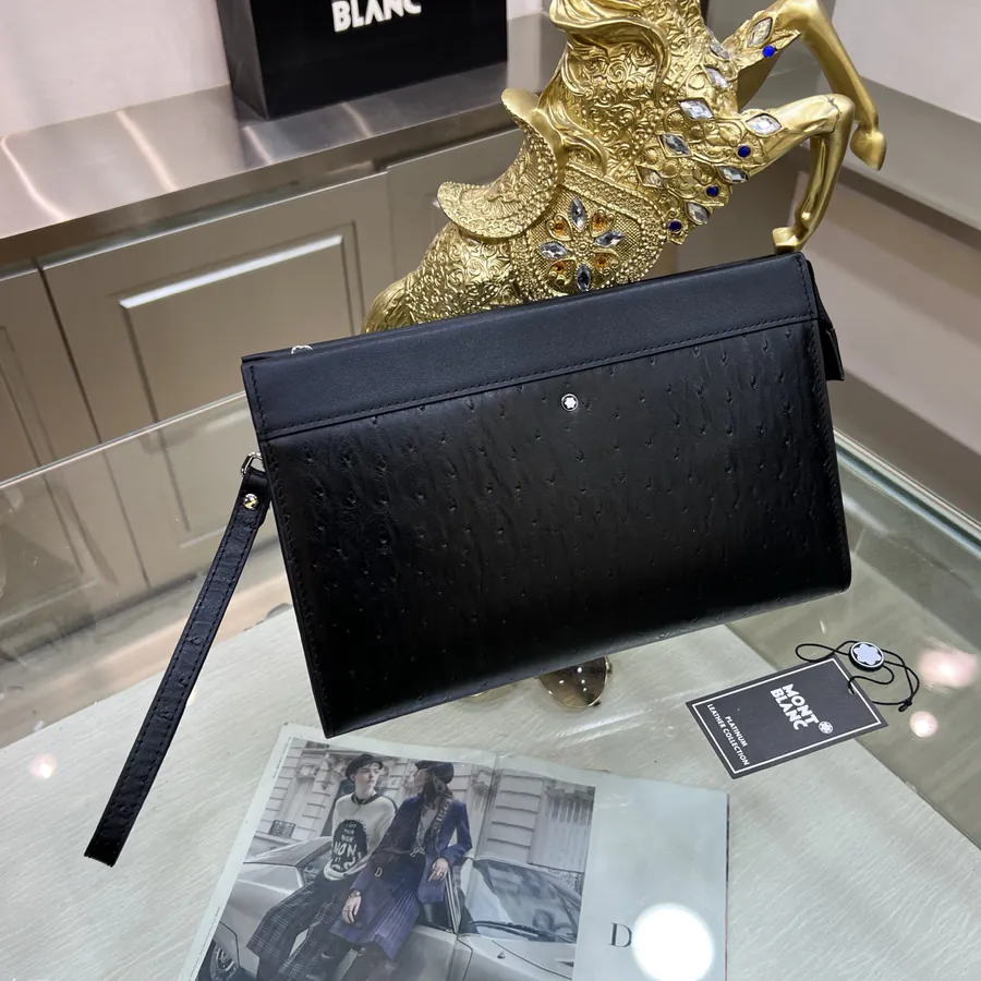 MONTBLANC Handbag Premium Full Grain Leather, Simple Logo, Elegant Casual Style