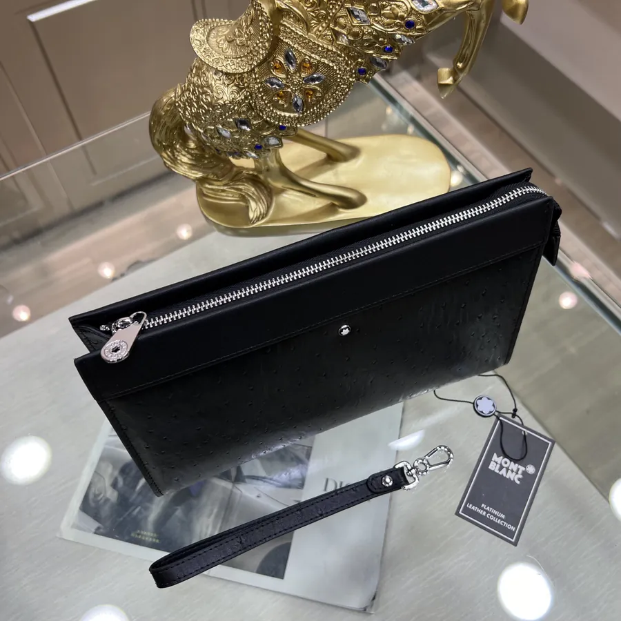 MONTBLANC Handbag Premium Full Grain Leather, Simple Logo, Elegant Casual Style
